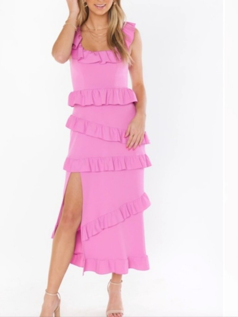 Show Me Your Mumu Greta Pink Lilac Ruffle Tiered Maxi Dress